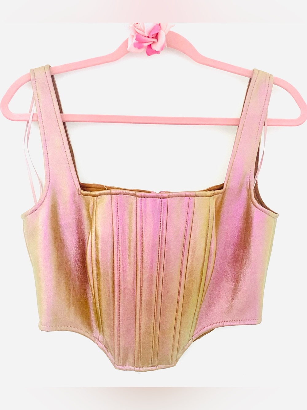 💕NICHOLAS Pink Iridescent Metallic Boning Corset Top SZ M